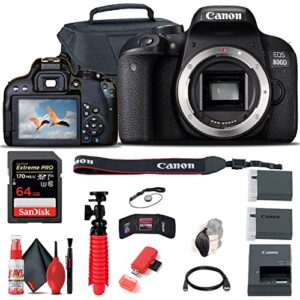 canon eos rebel 800d / t7i dslr camera (body only) + 64gb memory card + case + corel photo software + lpe17 battery + card reader + flex tripod + hdmi cable + more (renewed)