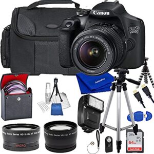 canon intl. canon eos 2000d / rebel t7 dslr camera with canon ef-s 18-55mm f/3.5-5.6 iii zoom lens, bundle including 64gb memory card, bag, tripod, flash, filters and more (large kit)