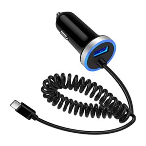 3.4a fast car charger, android type c car charger adapter with 3ft usb c coiled cable for google pixel 7 7pro 6a 6pro 5a 2xl, moto g pure/g stylus 5g 2022, samsung galaxy s23 a03s a13 a33 a53 z fold 4