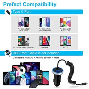 3.4A Fast Car Charger, Android Type C Car Charger Adapter with 3ft USB C Coiled Cable for Google Pixel 7 7pro 6a 6pro 5a 2XL, Moto G Pure/G Stylus 5G 2022, Samsung Galaxy S23 A03s A13 A33 A53 Z Fold 4