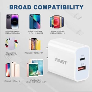[Apple MFi Certified] iPhone 12 13 14 Fast Charger, ARCCRA 20W PD Dual Port USB C Wall Charger Plug Charging Block Adapter + 2 X 6FT Lightning Cable for iPhone 14 13 12 Pro Max Mini 11 XS XR X, iPad
