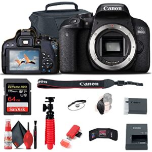 canon eos rebel 800d / t7i dslr camera (body only), 64gb memory card, case, card reader, flex tripod, hand strap, cap keeper, memory wallet, cleaning kit (renewed)