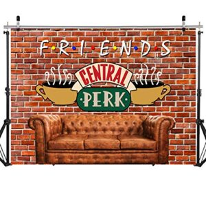 sjoloon friends central perk theme backdrop red brick wall retro pub sofa and coffee for 80s 90s friends birthday party decoration portraits photoshoot 11840(7x5ft)
