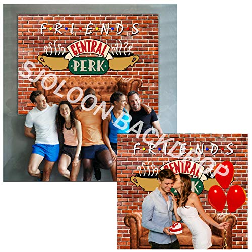 SJOLOON Friends Central Perk Theme Backdrop Red Brick Wall Retro Pub Sofa and Coffee for 80s 90s Friends Birthday Party Decoration Portraits Photoshoot 11840(7x5FT)