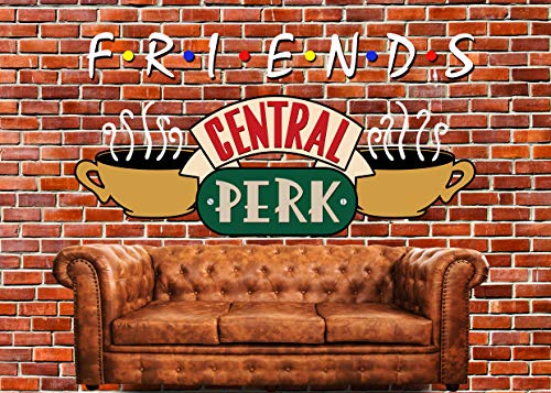 SJOLOON Friends Central Perk Theme Backdrop Red Brick Wall Retro Pub Sofa and Coffee for 80s 90s Friends Birthday Party Decoration Portraits Photoshoot 11840(7x5FT)