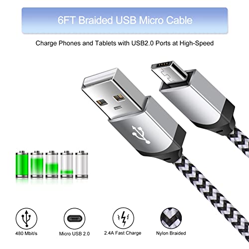 Android Charger, Micro USB Charger Cable Cord Wall Charger Block Plug Fast Charging for Samsung Galaxy S7 Edge S6 S5 J3 J7 J7V Note 5 4,Moto G5,E5 Play E6 E4,LG Stylo 3 2 G4 K50 K40,HTC,Android Phone
