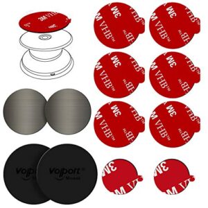 volport extra 3m tape super sticky adhesive replacement and phone magnet sticker disc for reusing grip stand socket base, circle double sided car mount holder strong glue pads round magic metal plate