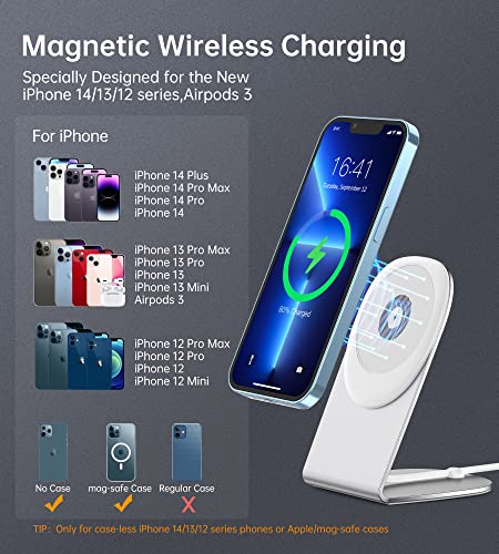 Magnetic Wireless Charger for Apple Series, Mag-Safe Charger Stand 15W Fast Wireless Charging Stand/Pad+5ft USB-C Cable for iPhone 14 13 12 Pro Max Mini, Airpods(with 20W USB-C PD Adapter)Mag Chargers