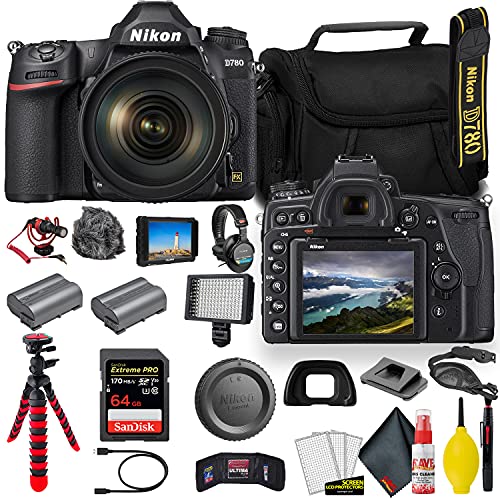 Nikon D780 24.5 MP Full Frame DSLR Camera with 24-120mm Lens (1619) - Video Bundle - W/Sandisk Extreme Pro 64GB Card + Rode Mic + 4K Screen + Headphones + Extra Battery + Nikon Case + More (Renewed)