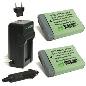 wasabi power nb-13l battery (2-pack) and charger for canon powershot g1 x mark iii, g5 x, g5 x mark ii, g7 x, g7 x mark ii, g7 x mark iii, g9 x, g9 x mark ii, sx620 hs, sx720 hs, sx730 hs, sx740 hs