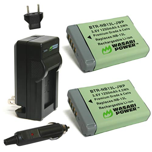 Wasabi Power NB-13L Battery (2-Pack) and Charger for Canon PowerShot G1 X Mark III, G5 X, G5 X Mark II, G7 X, G7 X Mark II, G7 X Mark III, G9 X, G9 X Mark II, SX620 HS, SX720 HS, SX730 HS, SX740 HS