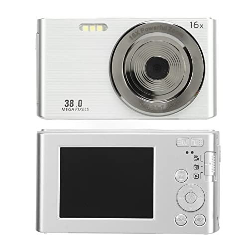 Digital Camera, 1080P 38MP 16X Digital Zoom Rechargeable Compact Vlogging Camera with 2.4 Inch LCD Screen and Fill Light Portable Mini Pocket Camera for Kids Teens Beginner