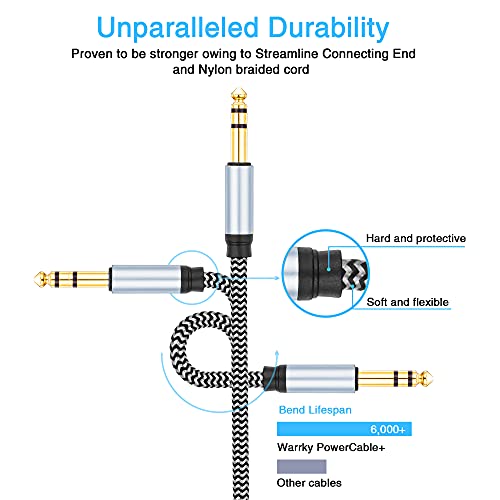 Morelecs 1/4 inch TRS Cable 20ft - 6.35mm (1/4) TRS to 6.35mm (1/4) TRS Stereo Audio Cable Male to Male Heavy Duty 6.35mm Male to Male Stereo Jack Balanced Audio Path Cord