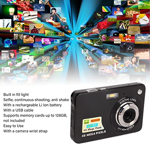 Digital Camera, 4K 48MP 8X Zoom 2.7 Inch LCD Screen Kids Pocket Camera with Fill Light Rechargeable Compact Portable Mini Vlogging Cameras for Children Teens Student Boys Girls Seniors