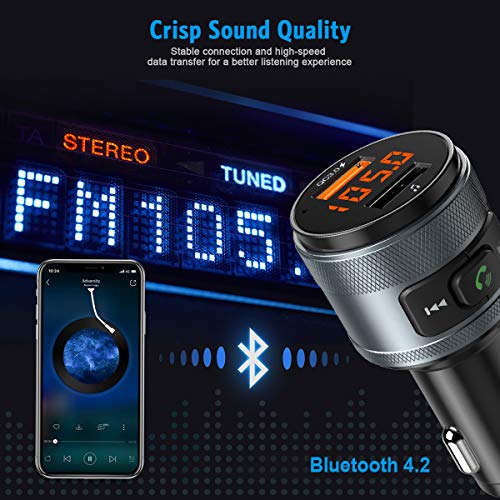 Criacr Bluetooth FM Transmitter for Car, Wireless Radio Transmitter Adapter Car Kit, MP3 Music Player, Dual USB Ports, QC3.0 Quick Charging, Hands Free Calling, Support USB Flash Drive