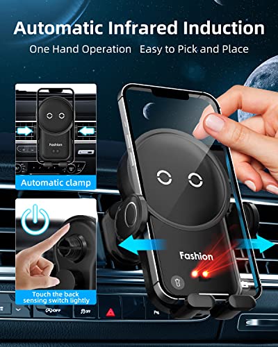 Wireless Car Charger iPhone with Vent Clip,15W Fast Charging Kharly Car Phone Charger Holder,Smart Sensor Auto-Clamping Fashion Phone Holder Mount for Car for iPhone 14 Pro/13 Samsung etc