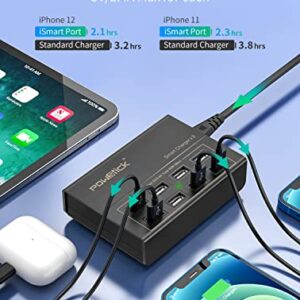 USB Charger Station,Powstick 8 Ports Charging Hub 60W/12A, Included 3 Mixed Cables,Desktop Compact Multi Port USB Charger Compatible Phone, iPad Tablet and Multiple Device(5ft Detachable Cord,Black)