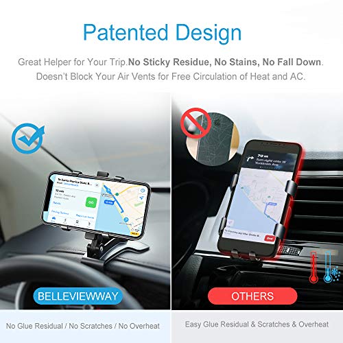 BelleViewWay Car Phone Holder Mount Upgrade 360-Degree Rotation Universal Car Cell Phone Holder Multi-Function Compatible w/ Smartphones iPhone Galaxy (Upgrade 360-Degree)