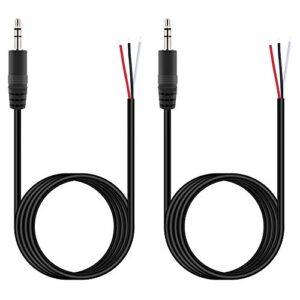 fancasee 2 pack 6 ft replacement 3.5mm male plug to bare wire open end trs 3 pole stereo 1/8″ 3.5mm plug jack connector audio cable for headphone headset earphone cable repair