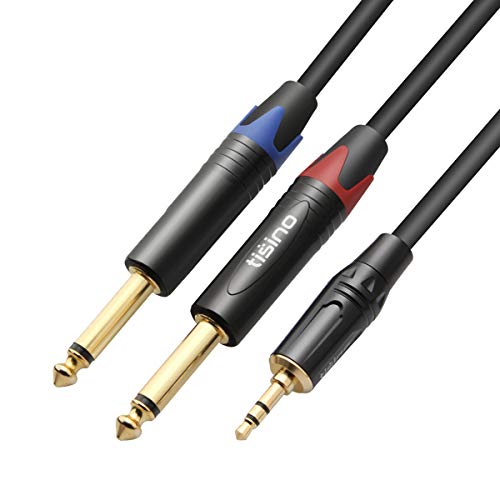 TISINO 1/8 to 1/4 Stereo Cable, 1/8 Inch TRS Stereo to Dual 1/4 inch TS Mono Y-Splitter Cable 3.5mm Aux Mini Jack to Jack Breakout Cord - 3.3 feet