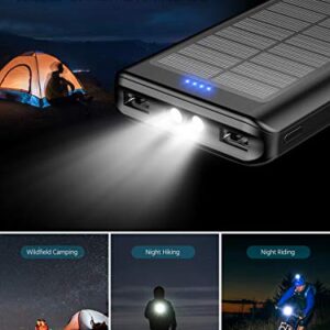 Solar Charger 30000mAh - YPWA Solar Power Bank 2 Output with LED Flashlight for iPhone,Android and Outdoor Camping(1pcs)