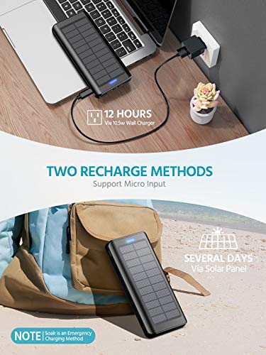 Solar Charger 30000mAh - YPWA Solar Power Bank 2 Output with LED Flashlight for iPhone,Android and Outdoor Camping(1pcs)