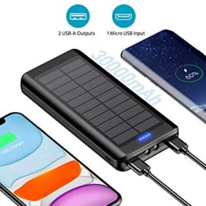 Solar Charger 30000mAh - YPWA Solar Power Bank 2 Output with LED Flashlight for iPhone,Android and Outdoor Camping(1pcs)