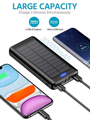 Solar Charger 30000mAh - YPWA Solar Power Bank 2 Output with LED Flashlight for iPhone,Android and Outdoor Camping(1pcs)