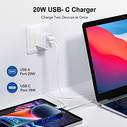 3 Pack 20W USB C Fast Charger, Dual Port PD Power Delivery + Quick Charger 3.0 Wall Charger Block Plug Cube for iPhone 14/14 Plus/14 Pro Max/13/12 Pro Max/Mini/11/XS/XR/X, iPad, Samsung, LG