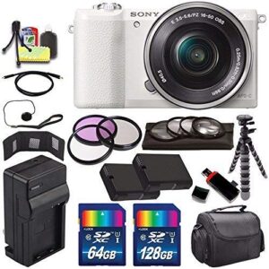 sony alpha a5100 mirrorless digital camera with 16-50mm lens (white) + battery + charger + 196gb bundle 9 – international version (no warranty)