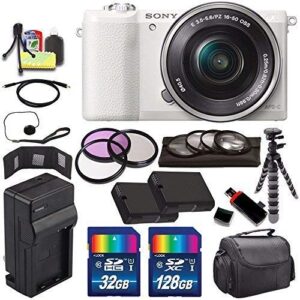 sony alpha a5100 mirrorless digital camera with 16-50mm lens (white) + battery + charger + 160gb bundle 8 – international version (no warranty)