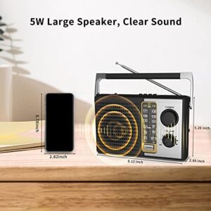 Yewrich AM FM Radio with Best Reception, Portable Battery Operated Transistor Radios, Headphone Jack, AC Powered, Suit for Senior and Home, Black