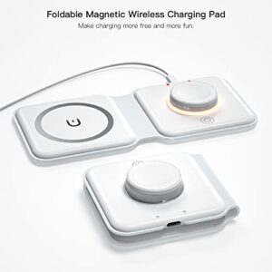 2 in 1 Magnetic Wireless Charger Foldable, ESSAGER Magnetic Wireless Charging Station, Wireless Charging Pad, Compatible with iPhone 14/13/12, Airpods 3/2/Pro, iWatch (Dual Pad for Phone&iWatch)