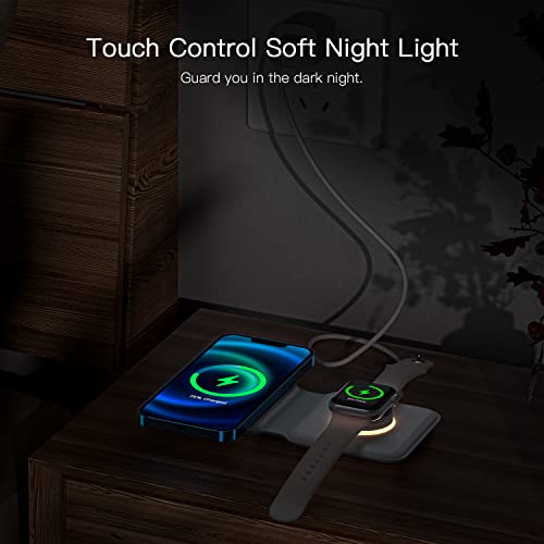 2 in 1 Magnetic Wireless Charger Foldable, ESSAGER Magnetic Wireless Charging Station, Wireless Charging Pad, Compatible with iPhone 14/13/12, Airpods 3/2/Pro, iWatch (Dual Pad for Phone&iWatch)