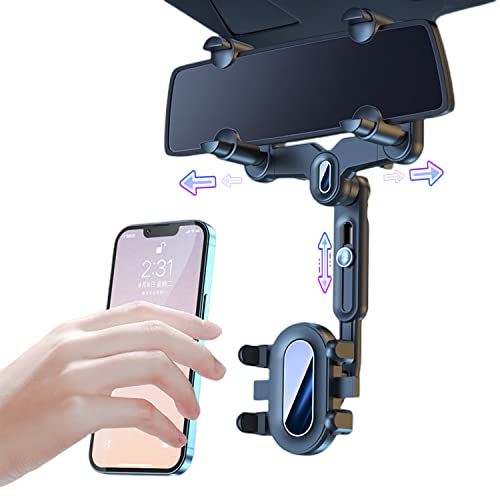 ANIELOE Car Rearview Mirror Phone Holder,Upgraded 4-Clip Rotatable and Retractable Car Phone Mount,360°Swivel View Rotating Cell Phone Holder for Car