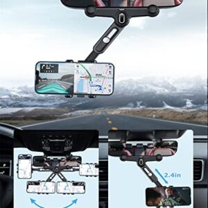 ANIELOE Car Rearview Mirror Phone Holder,Upgraded 4-Clip Rotatable and Retractable Car Phone Mount,360°Swivel View Rotating Cell Phone Holder for Car
