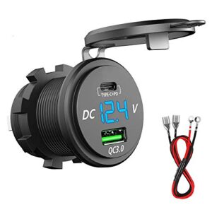 gemcoo 12v usb charger, pd type c car charger socket and qc 3.0 dual usb charger socket 63w, waterproof power outlet fast charge for motorcycle marine boat rv atv (type c+ qc3.0(g))