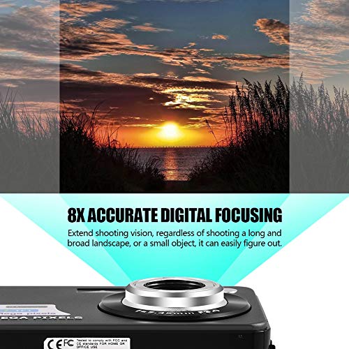 8X Zoom Card Digital Camera, Portable 18 MP 2.7in 1280x720 Full HD LCD Display CMOS Auto Focusing Pocket Camera Support 32GB Memory Card, for AdultSeniorsKids (Black)