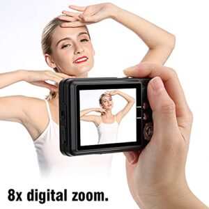 8X Zoom Card Digital Camera, Portable 18 MP 2.7in 1280x720 Full HD LCD Display CMOS Auto Focusing Pocket Camera Support 32GB Memory Card, for AdultSeniorsKids (Black)