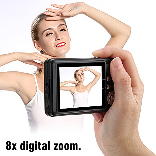 8X Zoom Card Digital Camera, Portable 18 MP 2.7in 1280x720 Full HD LCD Display CMOS Auto Focusing Pocket Camera Support 32GB Memory Card, for AdultSeniorsKids (Black)