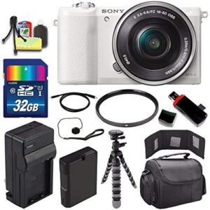 Sony Alpha a5100 Mirrorless Digital Camera with 16-50mm Lens (White) + Battery + Charger + 32GB Bundle 2 - International Version (No Warranty)