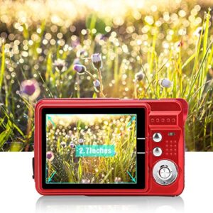 8x zoom card digital camera, portable 18 mp 2.7in 1280×720 full hd lcd display cmos auto focusing pocket camera support 32gb memory card, for adultseniorskids (red)