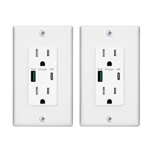 Luxtronic USB Wall Outlet Fast Charge - Tamper Resistant QC 3.0/PD 3.0 Receptacles, Type C Type A Charging Station Port, Fast Charger Compatible with iPhone, iPad, Samsung, Android Devices (2 Pack)
