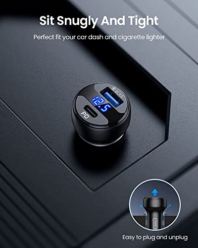 INIU USB C Car Charger, 66W Total [USB C+USB A] Car Charger Adapter with PD & QC, Fast Charging All Metal Tiny Car Phone Charger for iPhone 14 13 12 11 X Pro Samsung S21 Pixel iPad MacBook Air Tablet