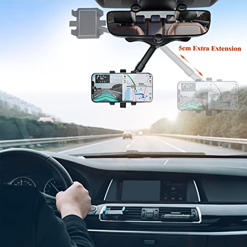 TOGETDREAM Car Rear View Phone Holder Mount, 360°Rotatable Retractable Rearview Mirror Phone Holder for Car, GPS Holder Car Phone, Compatible with iPhone, Samsung, Moto, Huawei, Nokia, LG