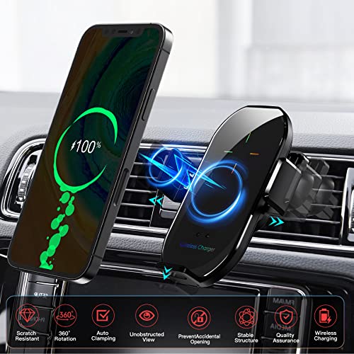 Wireless Car Charger Mount,10W Qi Fast Charging Auto-Clamping Cell Phone Holders, Air Vent Windshield Dashboard Car Phone Mount,Long Arm Suction Cup Phone Holder Compatible with All Mobile Phones