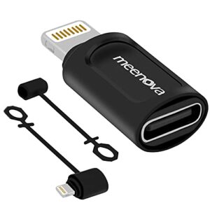 2pack, meenova usb c female to ios 15 male charging converter, 2.4a12w for iphone 13 mini, pro max, 12, 11, xs, sync data,compatible with emarker pd type-c cable,anti-lost rubber keeper attach to cord