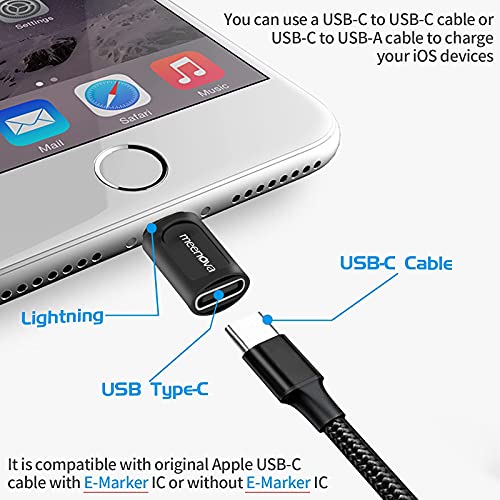 2Pack, Meenova USB C Female to iOS 15 Male Charging Converter, 2.4A12W for iPhone 13 Mini, Pro Max, 12, 11, Xs, Sync Data,Compatible with eMarker PD Type-C Cable,Anti-Lost Rubber Keeper Attach to Cord