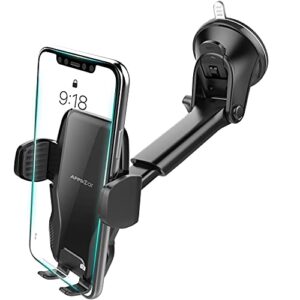 apps2car car phone holder mount, universal dashboard windshield phone mount for car, sturdy suction cup phone holder with strong sticky gel, compatible with iphone, samsung and all 4-7 inch phones