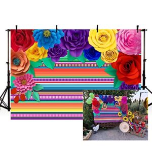 mehofond 7x5ft mexican theme striped paper flowers background fiesta cinco de mayo party table banner decor photography props photo booth backdrop supplies